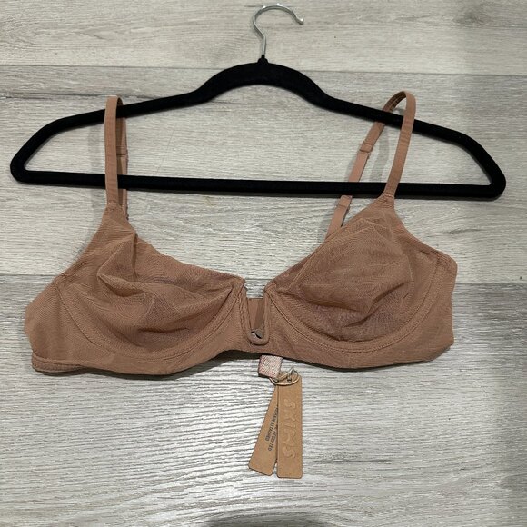 NWT - SKIMS Brown Mesh One Wire Plunge Bra - Picture 1 of 3